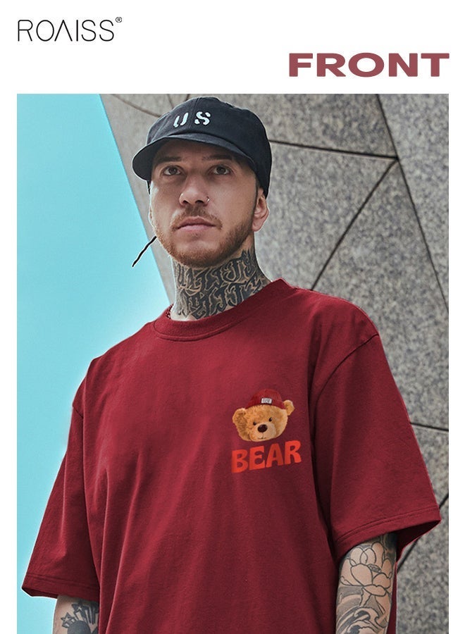 رويس تيشيرت رجالي فضفاض مطبوع من قطعتين، بياقة دائرية وأكتاف منسدلة وأكمام بطول الكوع، مصنوع من قماش بوليستر يسمح بالتهوية، ملابس رياضية عصرية مزينة بحروف وأرقام، قطعة أساسية متعددة الاستخدامات لفصل الصيف. - Image 4